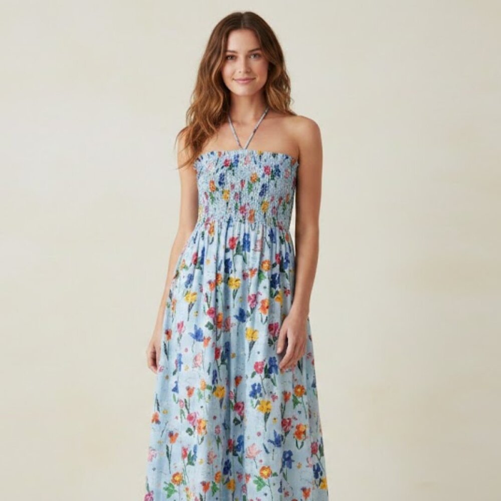 Hill House Light Blue Floral Maxi Dress
